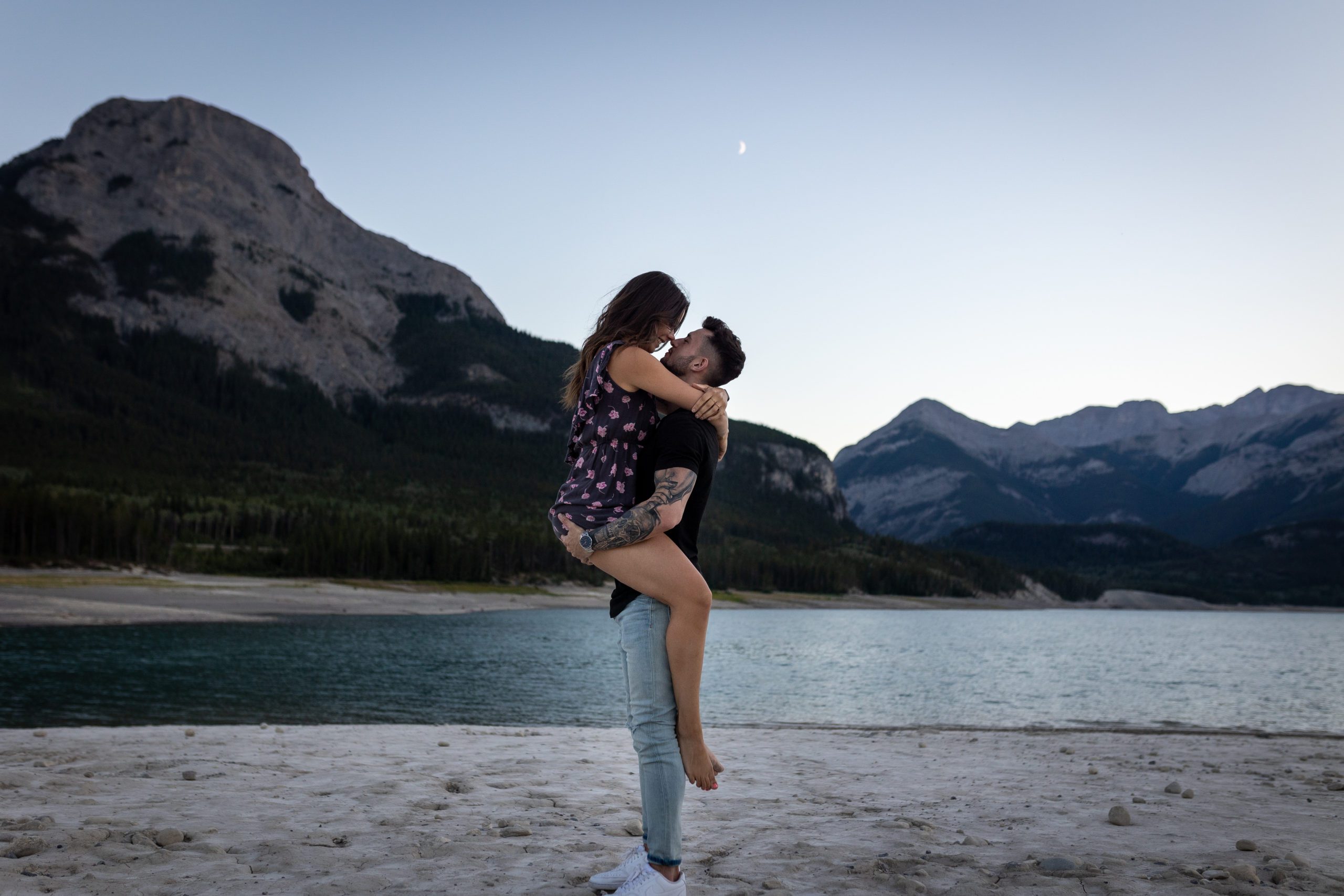 Picturesque Lakeside Adventure at Sunset in the Rockies